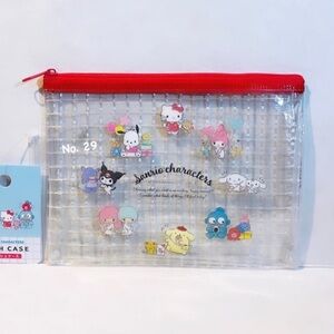 Sanrio Characters Large Transparent Red Zipper Top Pouch